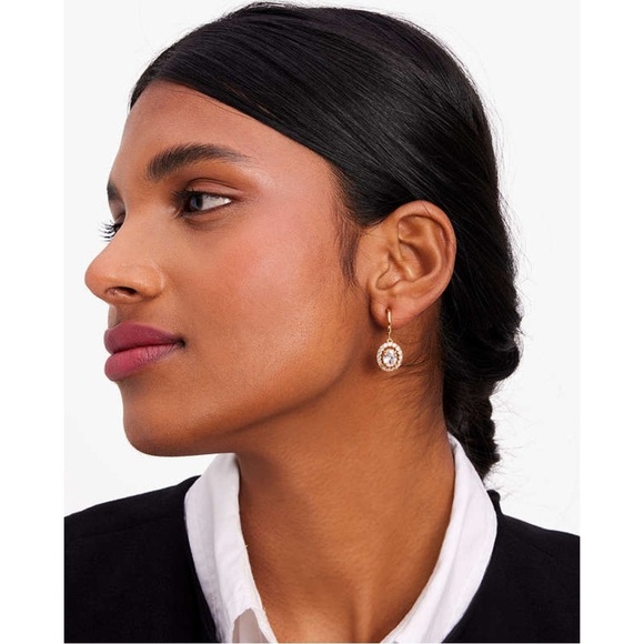 KATE SPADE • Victoria Gold Crystal Halo Hoop Huggies Earrings - Picture 2 of 7